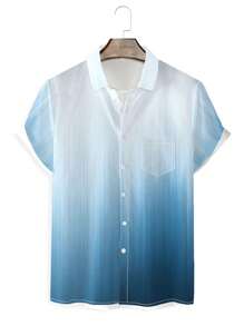 Manfinity Homme Loose Men's Plus Size Ombre Shirt With Pocket Patch - Blue - View 1