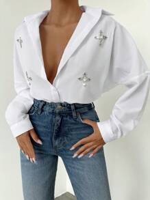 Chemise Perlé À Détail Étoile Épaule tombante