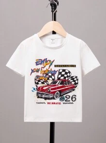 SHEIN Young Boy Car & Letter Graphic Tee - White - View 1