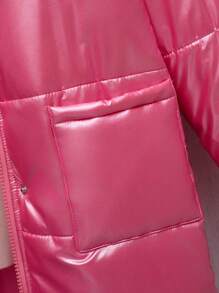 SHEIN Tween Girl 1pc Dual Pocket Padded Coat - Hot Pink - View 7