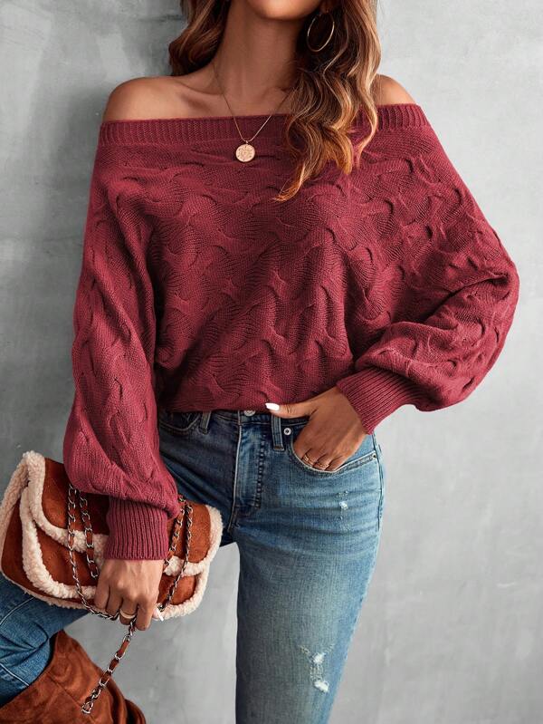 EMERY ROSE Off Shoulder Batwing Sleeve Sweater,Long Sleeve Tops Knit Pullover Fall Winter Outfit