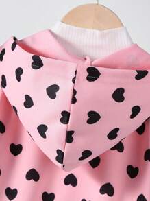 SHEIN Elladie kids Áo khoác nỉ có khóa kéo, phối màu, in hình trái tim, dành cho bé gái (không kèm áo len bên trong) - màu đen - Xem 5