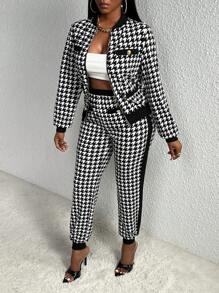 Slaydiva Houndstooth Print Jacket & Pants