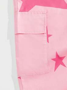 ROMWE MEN Street Life Men Star & Letter Graphic Flap Pocket Drawstring Waist Cargo Pants - Dusty Pink - View 3