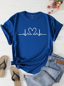 SHEIN EZwear 大碼t恤 - 寶藍色 - 查看 1