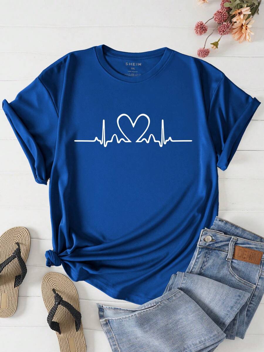 SHEIN EZwear 大碼t恤 - 寶藍色 - 查看 1