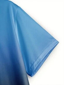 Manfinity Homme Men Plus Size Casual Ombre Round Neck Short Sleeve Tee, For Going Out Blue Top For Menblue T Shirt Menblue T Shirt - Blue - View 3