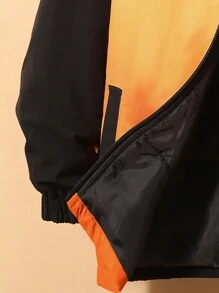 SHEIN Tween Boy Embroidery Letter Pattern Ombre Hooded Padded Coat - Black - View 5