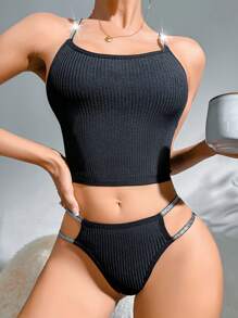 純色胸圍和開口內褲性感內衣套裝