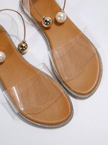 Transparent Flat Fashionable And Comfortable Beach Sandals - Apricot - View 5