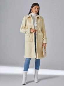 SHEIN Essnce Túi Kép Nút phía trước áo - Màu be - Xem 5
