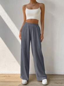 SHEIN EZwear Pantalon Ample Unicolore À Poche
