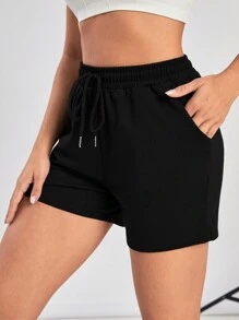 Powerista Quần short thể thao cạp chun có túi chéo Quần short có dây rút Quần short áo len - màu đen - Xem 2
