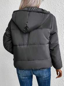 Chiquease Zip Up Drawstring Hooded Padded Padded Coat Clothes Winter - Dark Grey - View 2