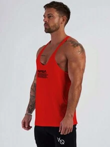 GymBeat 男士格言圖形賽車背心運動上衣 - 亮橙色 - 查看 4