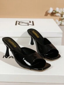 NANBEI ZUO 女士时尚方头高跟凉鞋，饰有精美图案，防滑鞋底，优雅经典高跟拖鞋，适合万圣节、婚礼、春夏穿着，猫跟鞋 - 黑色 - 查看 2