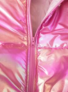 SHEIN Chaqueta acolchada con cremallera y bufanda holográfica para niña preadolescente