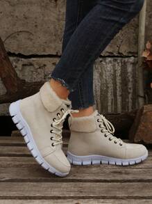 Bottes de neige plates à lacets colorées pour femmes, nouvelle collection 2024, chaudes pour l'hiver
