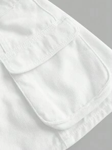Flap Pocket Cargo Denim Skirt - White - View 3