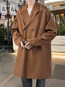 Claim Dot Loose Men's Double Breasted Trench Coat With Flap Detail - Coffee Brown - View 4