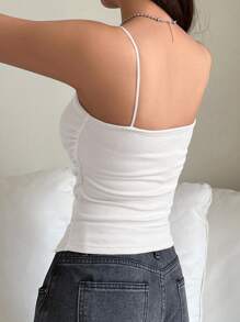 DAZY Solid Ruched Cami Top Tank Tops - Beige - View 2