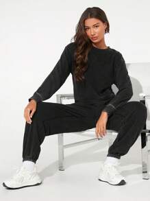 SHEIN BASICS 運動女士罩衫，採用毛圈絨面料 - 深灰色 - 查看 5