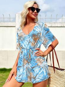 熱帶圖案腰部抽繩罩衫 - 彩色 - 查看 4