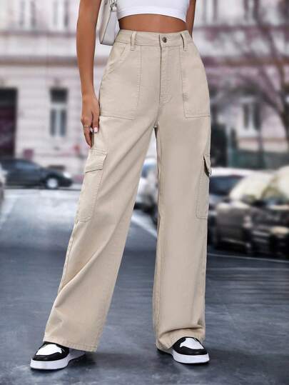 SHEIN EZwear Flap Pocket Cargo Jeans