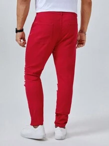 Manfinity VCAY Nam Plus Quần jean rách - Đỏ - Xem 2