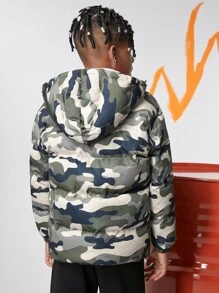 SHEIN Tween Boy Camo Print Zip Up Hooded Padded Coat - Multicolor - View 2