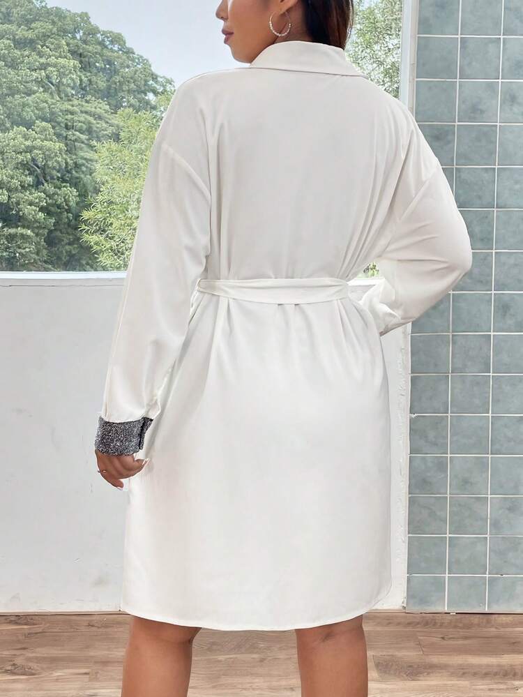 Plus Contrast Panel Drop Shoulder Belted Shirt Dress