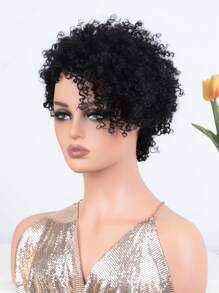 萬聖節非洲捲髮帶瀏海短款美觀實惠假髮，天然蜷曲人髮假髮 - S1 - 查看 3