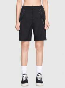 ROMWE Street Life Chất rắn Trang trí chuỗi Túi có nắp Quần short - màu đen - Xem 4