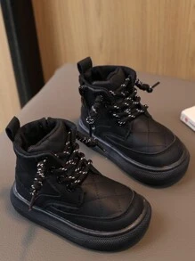 新款兒童秋冬季戶外學生靴女童踝靴軟底便鞋男童雪地靴 - 黑色 - 查看 4