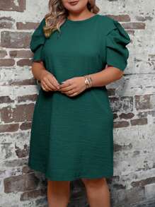 SHEIN Clasi Plus Size Floral Printed Puff Sleeves Easter Dress - Green - View 3