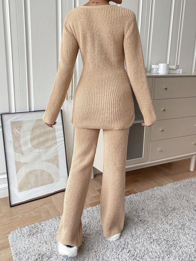 Surplice Neck Sweater & Knit Pants