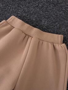 SHEIN Chàng trai trẻ Hai âm Chi tiết Patched thư Khóa kéo UP Áo Hoodie & Quần thể thao Without Tee - Màu Khaki - Xem 6