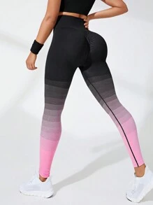 SHEIN Core Rhythm 女款渐变色收腹运动紧身裤瑜伽裤 - 粉色 - 查看 1