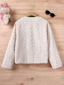 SHEIN 女大童雙色翻蓋口袋毛絨夾克 - 米色 - 查看 2