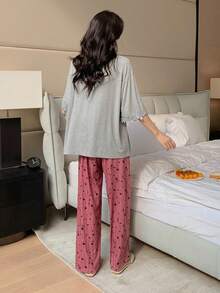 DAZY 貼花幾何女士家居服套裝 - 灰色 - 查看 2