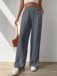 SHEIN EZwear Pantalon Ample Unicolore À Poche