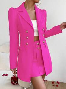 Chiquease Double Breasted Blazer & Skirt - Hot Pink - View 6