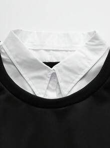 Teen Girls Drop Shoulder 2 In 1 Sweatshirt - Black and White - View 5