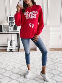 SHEIN Maternity Letter Graphic Drop Shoulder Sweatshirt - Red - View 6