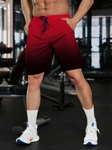 Manfinity Sport Corelite 男友风格男士渐变色抽绳腰运动短裤健身短裤慢跑短裤 - 紅色 - 查看 1