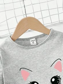 SHEIN Leap Crew Vestido Gráfico De Dibujos Animados Para Niñas Jóvenes - Gris - Ver 3