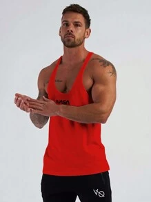 GymBeat 男士格言圖形賽車背心運動上衣 - 亮橙色 - 查看 3