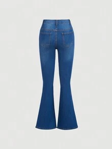 SHEIN Chica adolescente Jeans de pierna amplia desgarro - Azul lavado oscuro - Ver 2