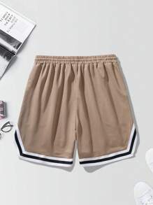 Aesthetic Post 男士字母圖案拼接邊腰部抽繩短褲 - 棕色 - 查看 2