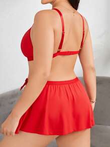 Plus Lace Trim Maid Costume Set - Red - View 2